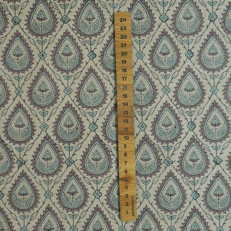 Premium Hand Block Print Brown Floral Linen Fabric- Pan Patti