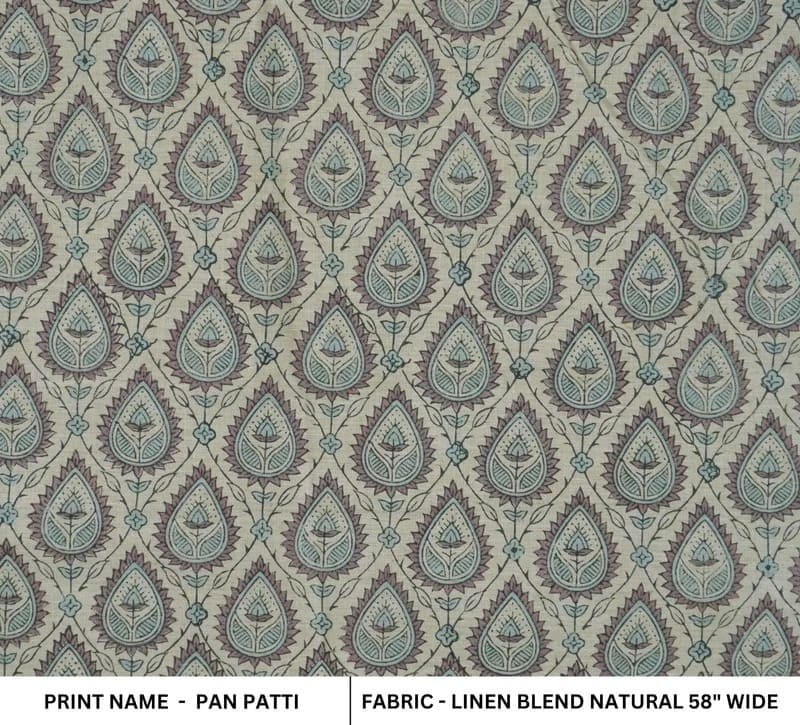 Premium Hand Block Print Brown Floral Linen Fabric- Pan Patti