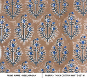 Premium Hand Block Print Brown Thick Cotton White Fabric - Neel Gagan