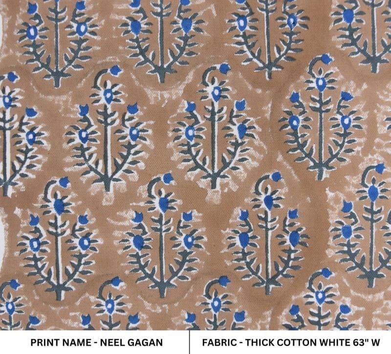 Premium Hand Block Print Brown Thick Cotton White Fabric - Neel Gagan