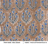 Premium Hand Block Print Brown Thick Cotton White Fabric - Neel Gagan