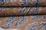 Premium Hand Block Print Brown Thick Cotton White Fabric - Neel Gagan