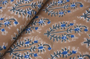 Premium Hand Block Print Brown Thick Cotton White Fabric - Neel Gagan