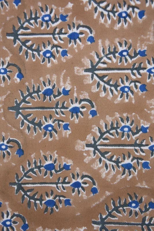 Premium Hand Block Print Brown Thick Cotton White Fabric - Neel Gagan