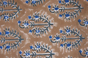 Premium Hand Block Print Brown Thick Cotton White Fabric - Neel Gagan