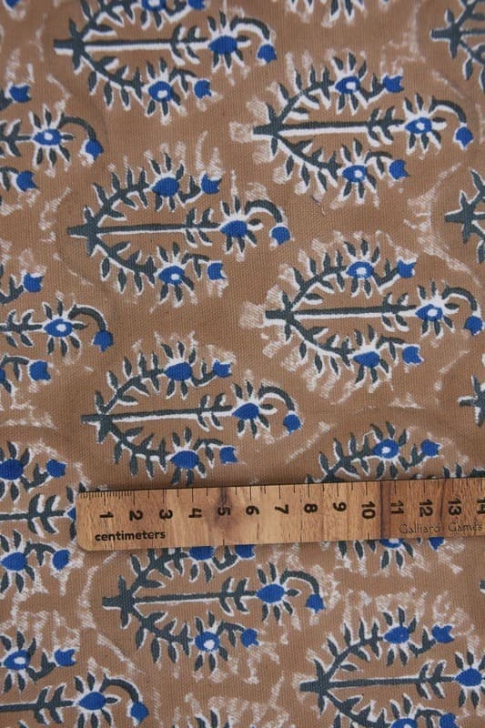 Premium Hand Block Print Brown Thick Cotton White Fabric - Neel Gagan