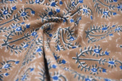 Premium Hand Block Print Brown Thick Cotton White Fabric - Neel Gagan