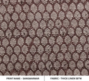 Premium Hand Block Print Brown Thick Linen Fabric - Sangmarmar