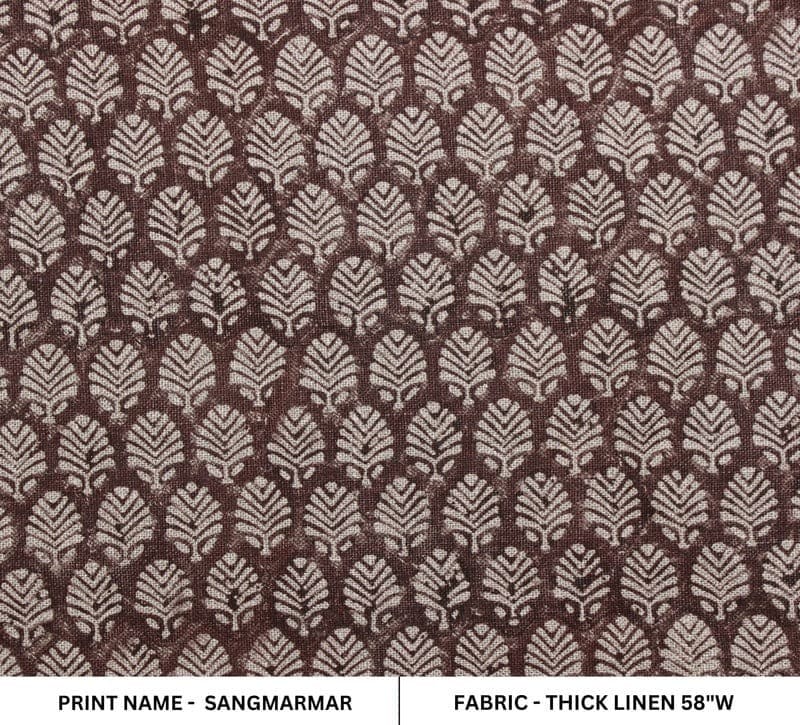 Premium Hand Block Print Brown Thick Linen Fabric - Sangmarmar