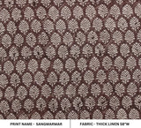 Premium Hand Block Print Brown Thick Linen Fabric - Sangmarmar