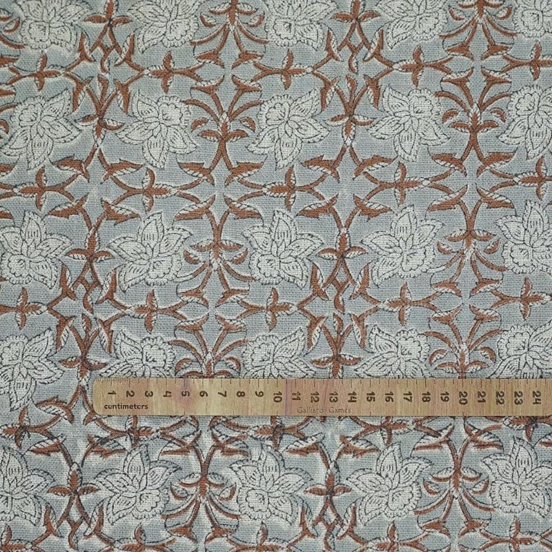 Eco Friendly Hand Block Print Gray Thick Linen fabric - Chudamani