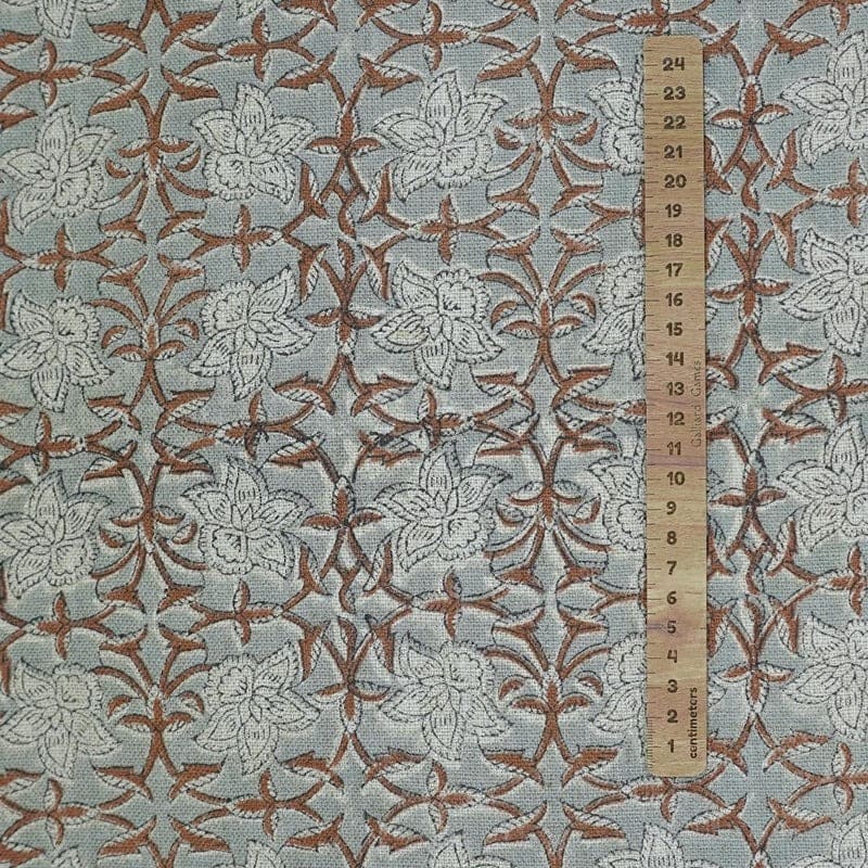 Eco Friendly Hand Block Print Gray Thick Linen fabric - Chudamani