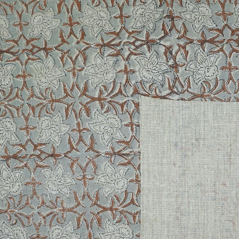 Eco Friendly Hand Block Print Gray Thick Linen fabric - Chudamani