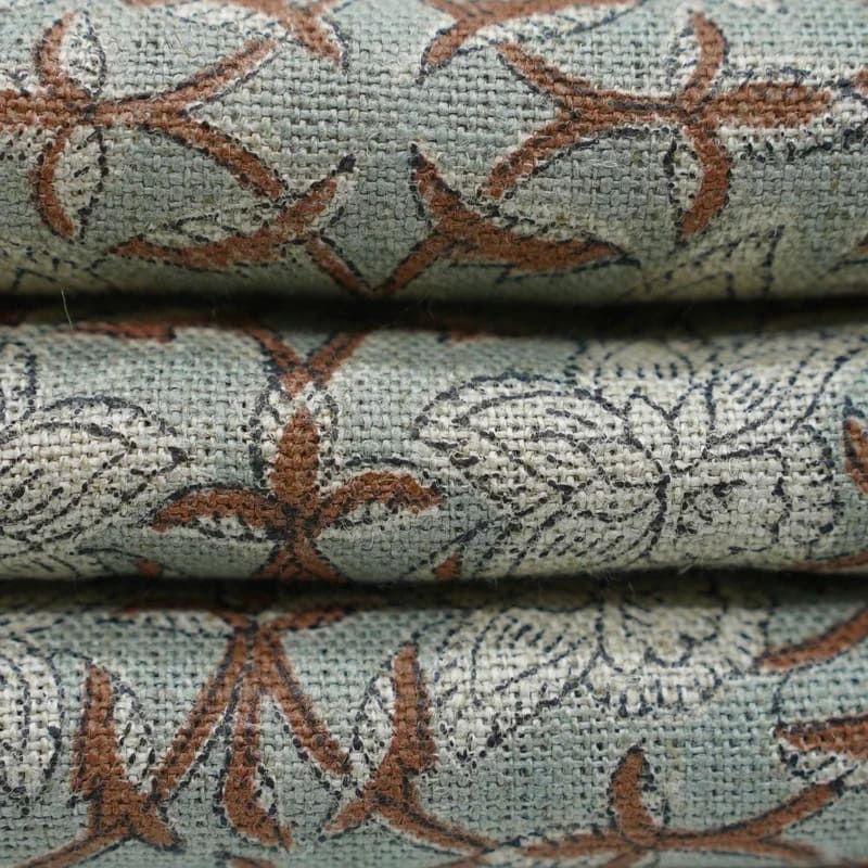 Eco Friendly Hand Block Print Gray Thick Linen fabric - Chudamani