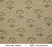 Premium Hand Block Print Green Thick Linen Fabric - Sparkle