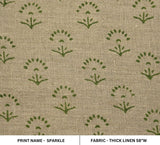Premium Hand Block Print Green Thick Linen Fabric - Sparkle