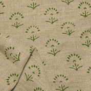 Premium Hand Block Print Green Thick Linen Fabric - Sparkle