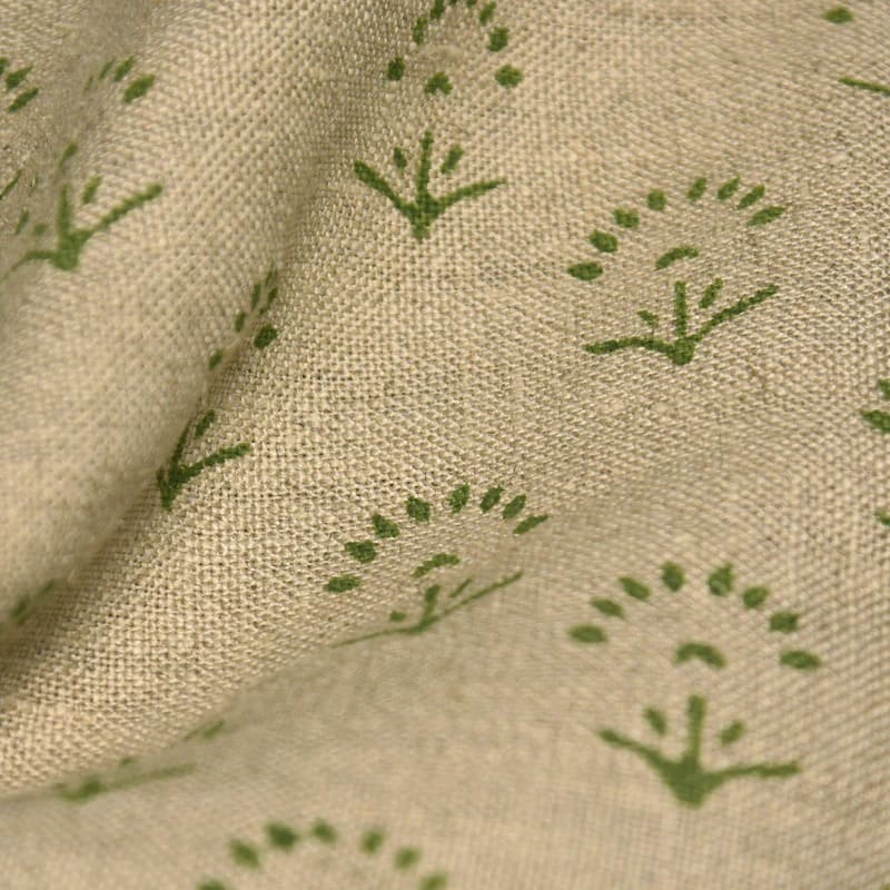Premium Hand Block Print Green Thick Linen Fabric - Sparkle