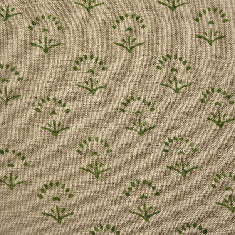 Premium Hand Block Print Green Thick Linen Fabric - Sparkle