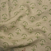 Premium Hand Block Print Green Thick Linen Fabric - Sparkle