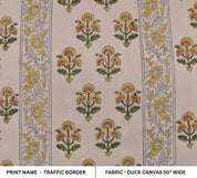 Handcrafted Block Print Mustard Duck Canvas Fabric - Traffic Border