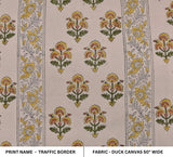 Handcrafted Block Print Mustard Duck Canvas Fabric - Traffic Border