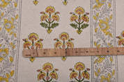 Handcrafted Block Print Mustard Duck Canvas Fabric - Traffic Border