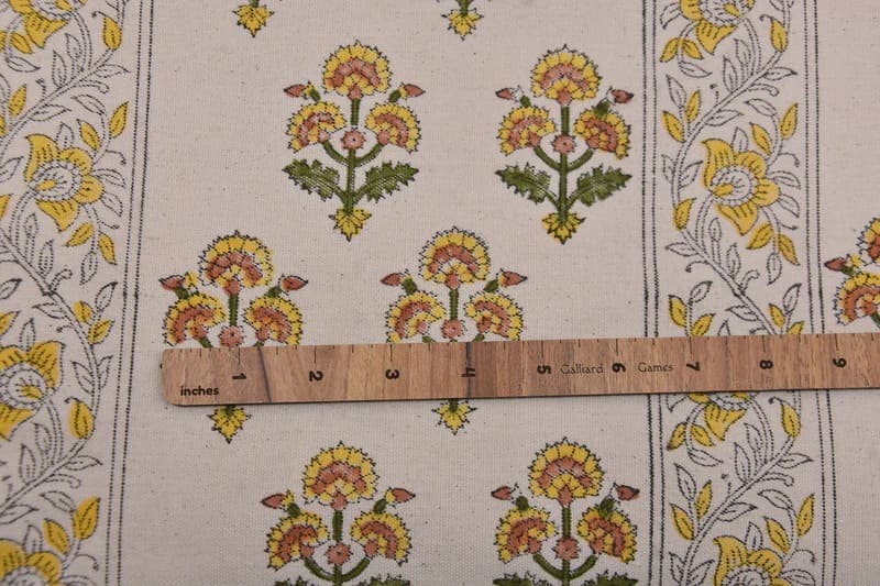 Handcrafted Block Print Mustard Duck Canvas Fabric - Traffic Border