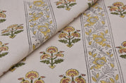 Handcrafted Block Print Mustard Duck Canvas Fabric - Traffic Border