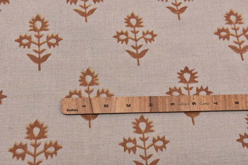 Premium Hand Block Print Mustard Pure Linen 58 W Fabric - Chameli