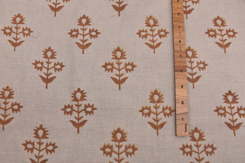 Premium Hand Block Print Mustard Pure Linen 58 W Fabric - Chameli