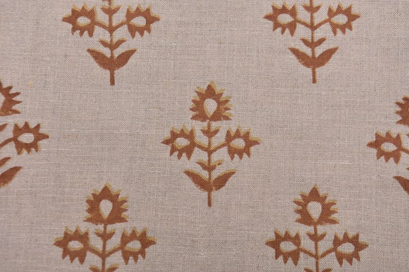 Premium Hand Block Print Mustard Pure Linen 58 W Fabric - Chameli