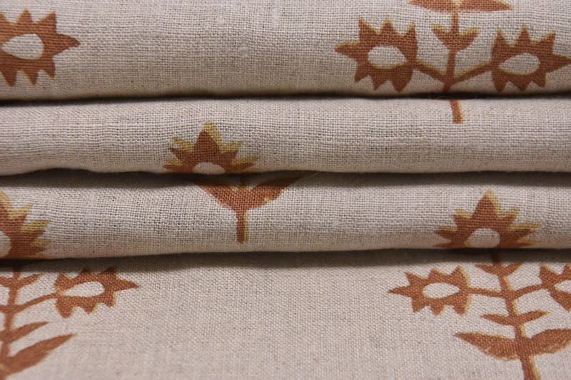 Premium Hand Block Print Mustard Pure Linen 58 W Fabric - Chameli