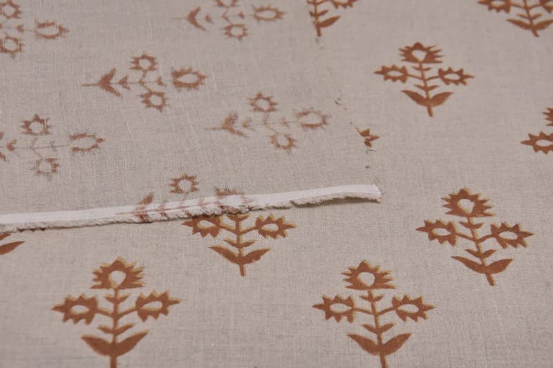 Premium Hand Block Print Mustard Pure Linen 58 W Fabric - Chameli