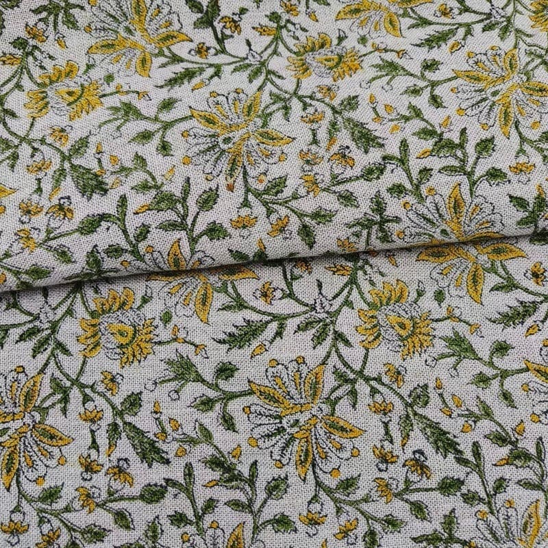 Premium Eco Friendly Hand Block Print Sage Green Fabric - Jhalawar