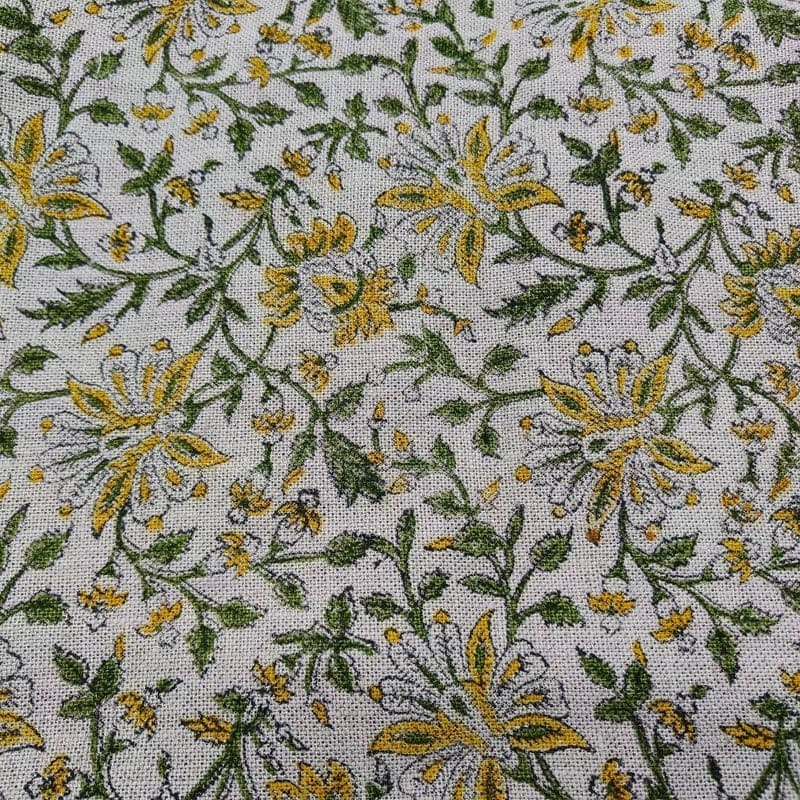 Premium Eco Friendly Hand Block Print Sage Green Fabric - Jhalawar