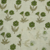 Handcrafted Block Print Green Floral Pure Linen Fabric- Kirti