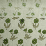 Handcrafted Block Print Green Floral Pure Linen Fabric- Kirti