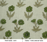 Handcrafted Block Print Green Floral Pure Linen Fabric- Kirti