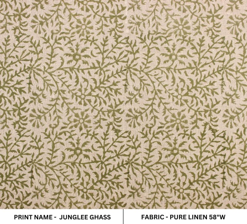 Hand Block Print Pure Linen Fabric For Interior Space - Junglee Ghass