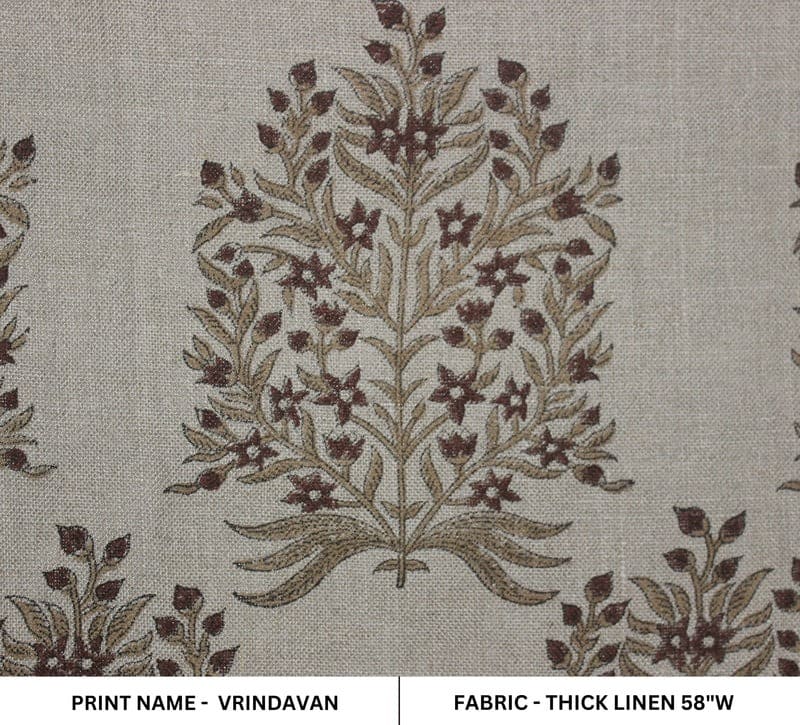 Premium Handmade Block Print Brown Thick linen Fabric - Vrindavan