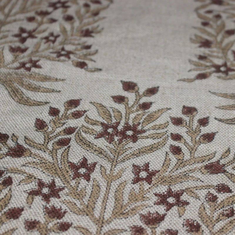 Premium Handmade Block Print Brown Thick linen Fabric - Vrindavan