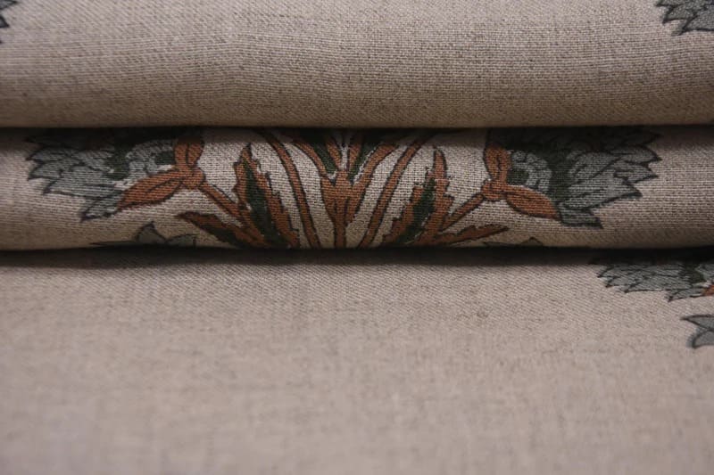 Premium Hand Block Print Gray Floral Pure Linen Fabric - Morpankh