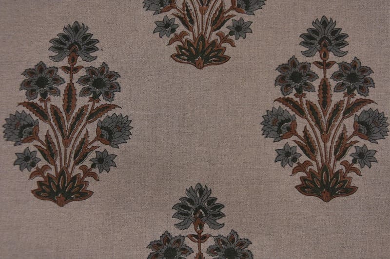 Premium Hand Block Print Gray Floral Pure Linen Fabric - Morpankh