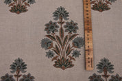 Premium Hand Block Print Gray Floral Pure Linen Fabric - Morpankh