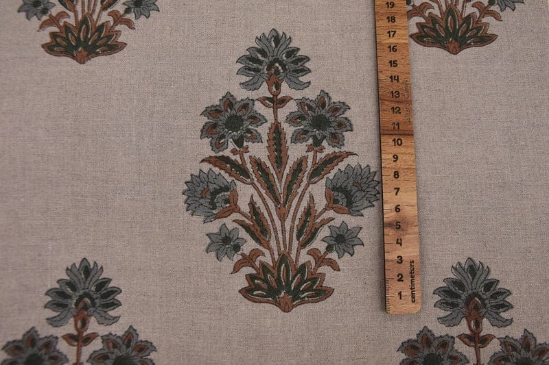 Premium Hand Block Print Gray Floral Pure Linen Fabric - Morpankh