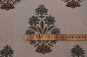 Premium Hand Block Print Gray Floral Pure Linen Fabric - Morpankh