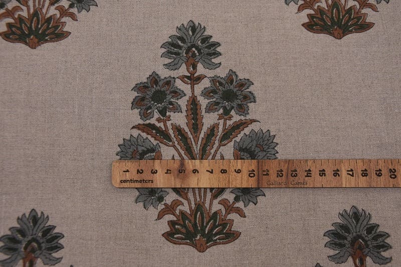Premium Hand Block Print Gray Floral Pure Linen Fabric - Morpankh