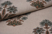 Premium Hand Block Print Gray Floral Pure Linen Fabric - Morpankh