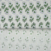Premium Hand Block Print Green Pure Linen 58w Fabric - Ashok